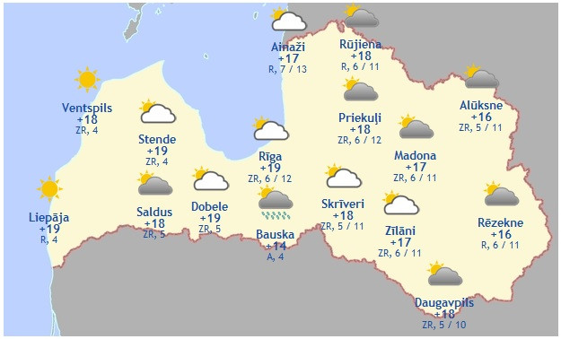 Laika prognoze šodienai - 5. jūlijam