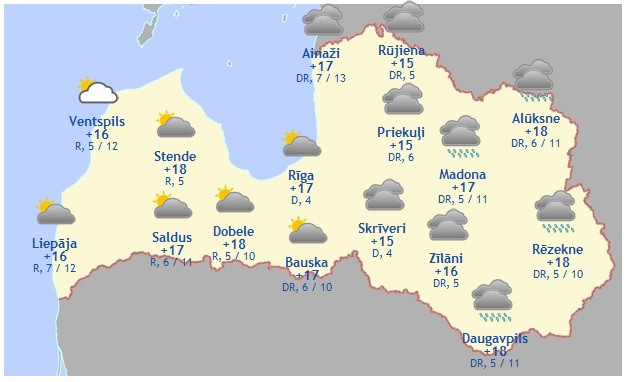 Laika prognoze šodienai - 17. jūlijam