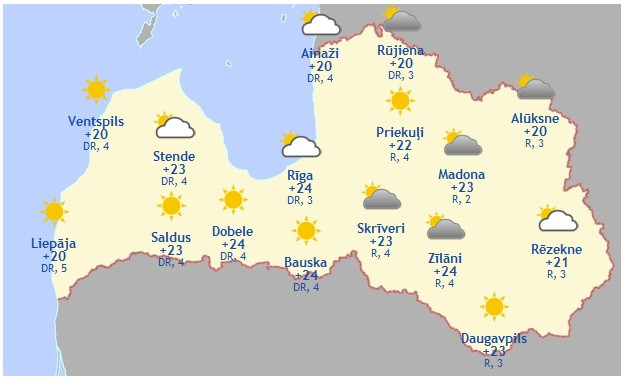 Laika prognoze šodienai - 30. jūlijam