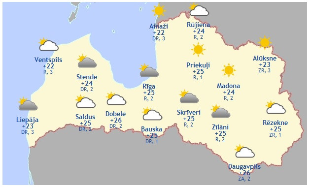 Laika prognoze šodienai - 11. augustam