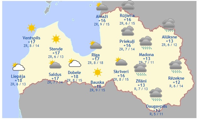 Laika prognoze šodienai - 24. augustam