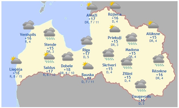 Laika prognoze šodienai - 25. augustam