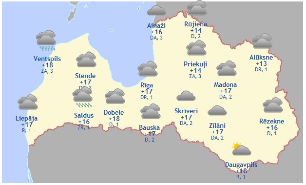 Laika prognoze šodienai - 27. augustam