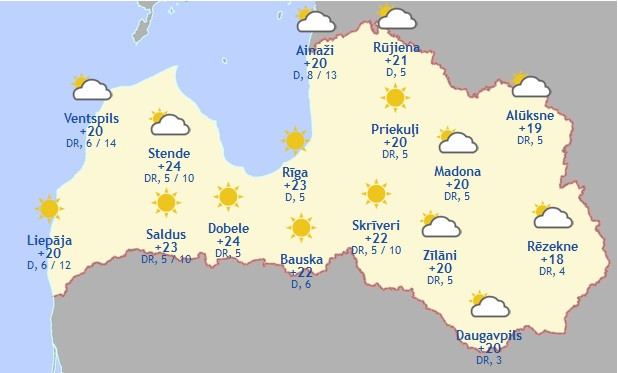 Laika prognoze šodienai - 30. augustam