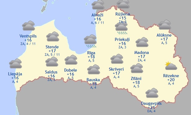 Laika prognoze šodienai - 3. septembrim