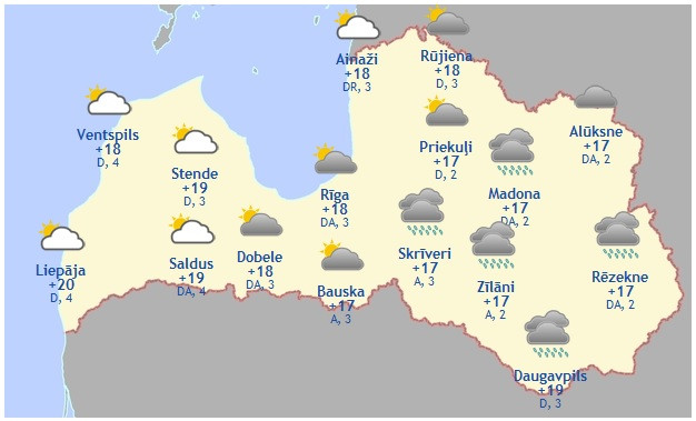 Laika prognoze šodienai - 11. septembrim