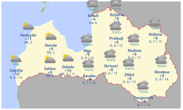 Laika prognoze šodienai - 8. oktobrim