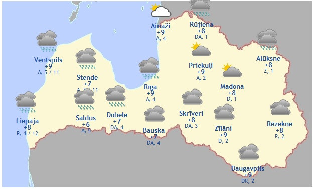 Laika prognoze šodienai - 9. oktobrim