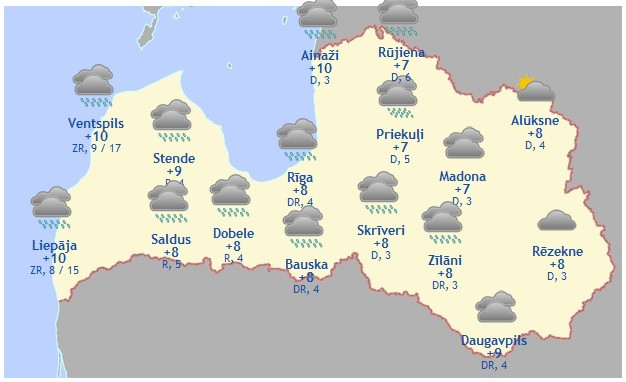 Laika prognoze šodienai - 10. oktobrim