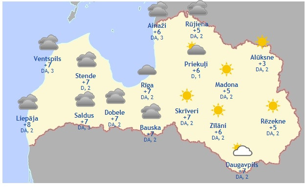 Laika prognoze šodienai - 8. novembrim