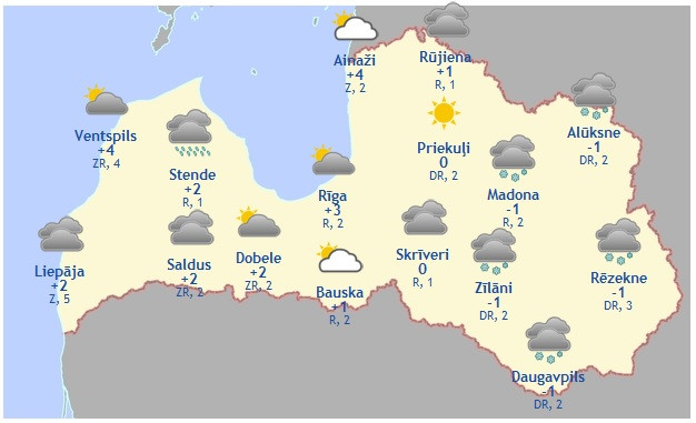 Laika prognoze šodienai - 4. decembrim