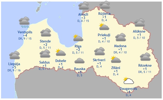 Laika prognoze šodienai - 15. decembrim