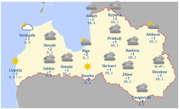 Laika prognoze šodienai - 30. decembrim