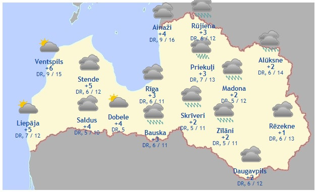 Laika prognoze šodienai, 25. janvārim