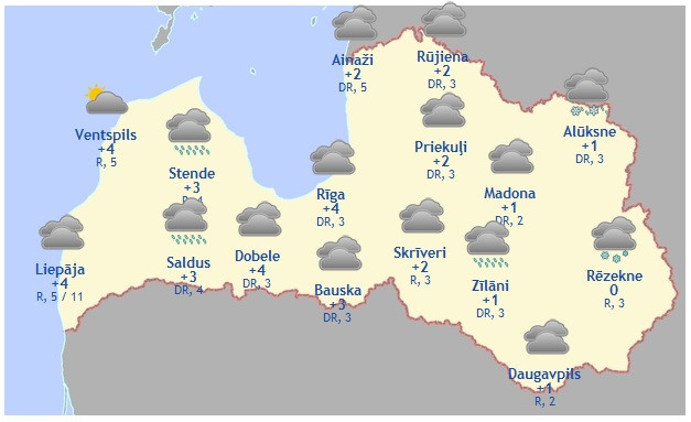 Laika prognoze šodienai, 27. janvārim