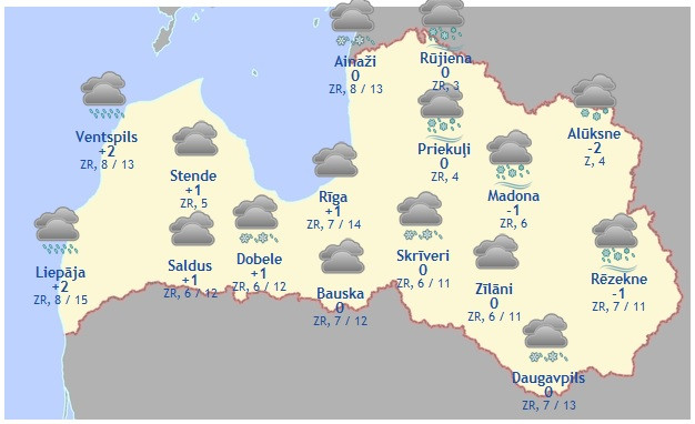 Laika prognoze šodienai, 30. janvārim