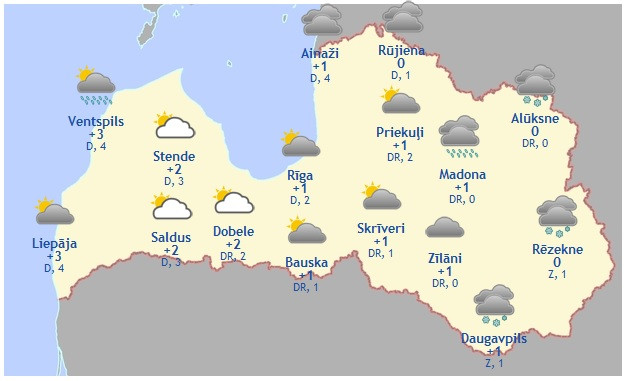 Laika prognoze šodienai, 2. februārim