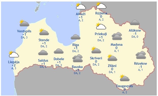 Laika prognoze šodienai, 3. februārim