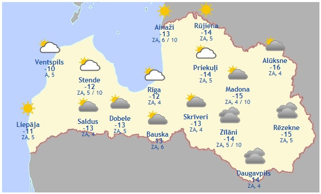 Laika prognoze šodienai, 28. februārim