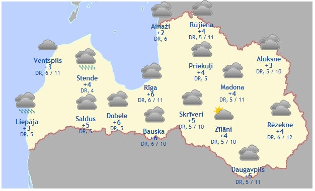 Laika prognoze šodienai, 25. martam