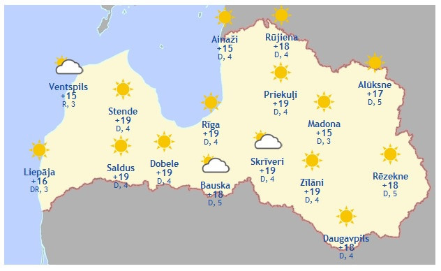 Laika prognoze šodienai, 9. aprīlim