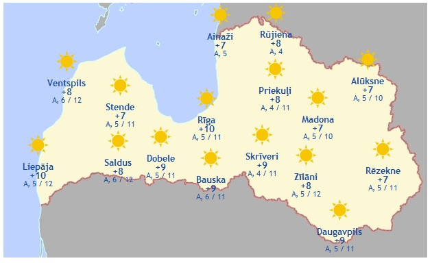 Laika prognoze šodienai, 11. aprīlim