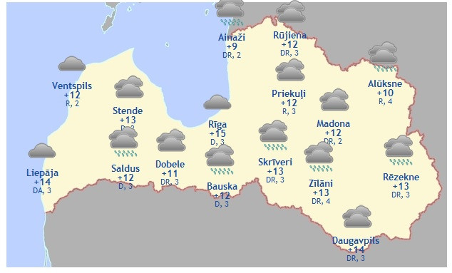 Laika prognoze šodienai, 28. aprīlim