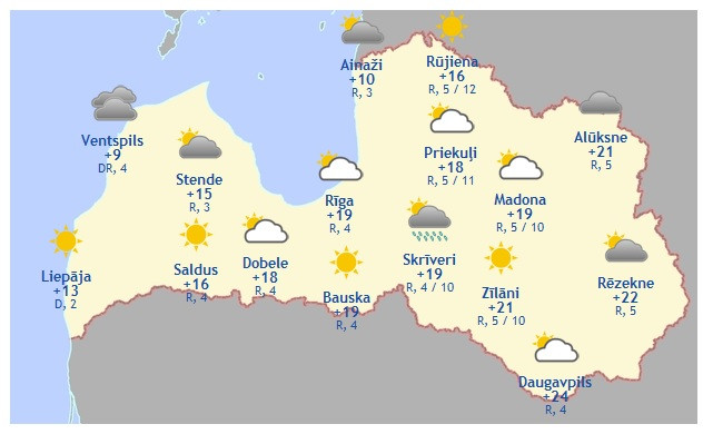 Laika prognoze šodienai, 1. maijam