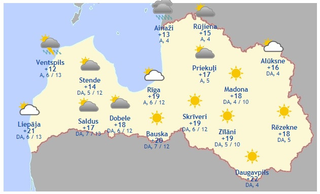 Laika prognoze šodienai, 3. maijam