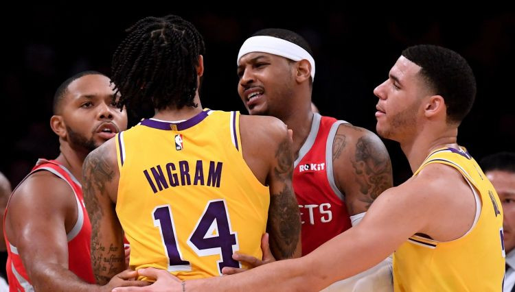 Ingrems, Rondo un Pols tiek diskvalificēti par kautiņu "Lakers" un "Rockets" spēlē