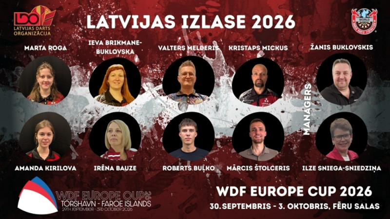 Astoņi Latvijas šautriņu metēji devušies uz Eiropas kausu Fēru salās